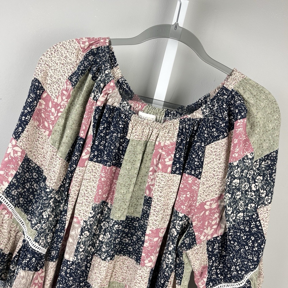 Apricot Boho Swing Top Womens L Patchwork Print Floral Cottagecore Peasant